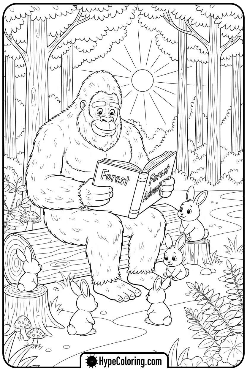 bigfoot-reading-to-bunnies - bigfoot coloring pages
