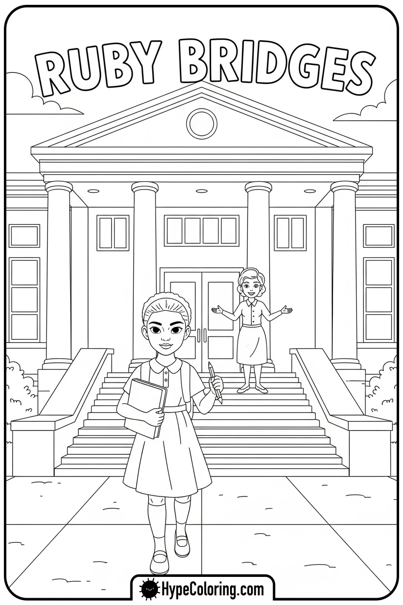 Click to download PDF ruby-bridges-walking-to-school - black history coloring pages