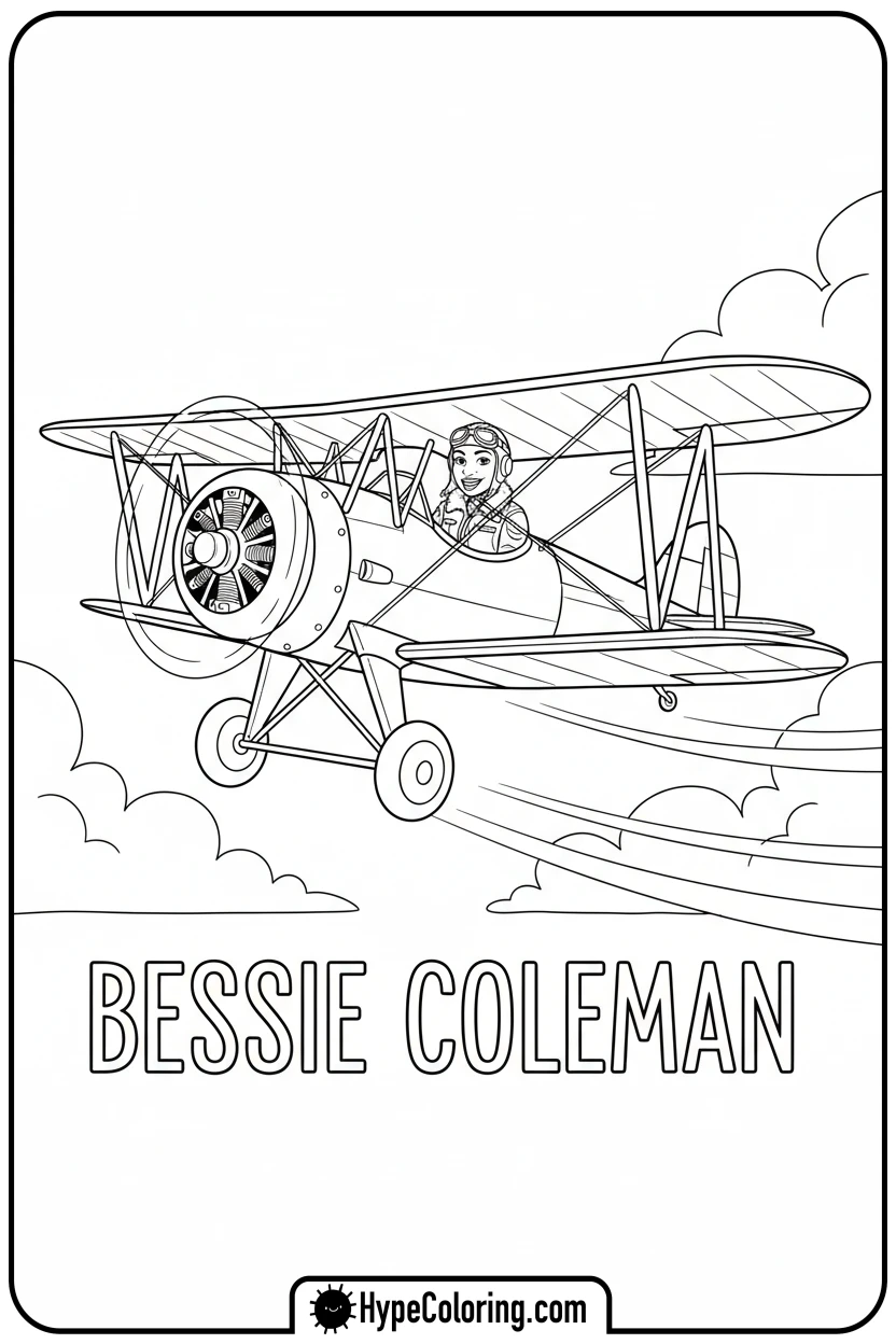 Click to download PDF bessie-coleman-flying-plane - black history coloring pages