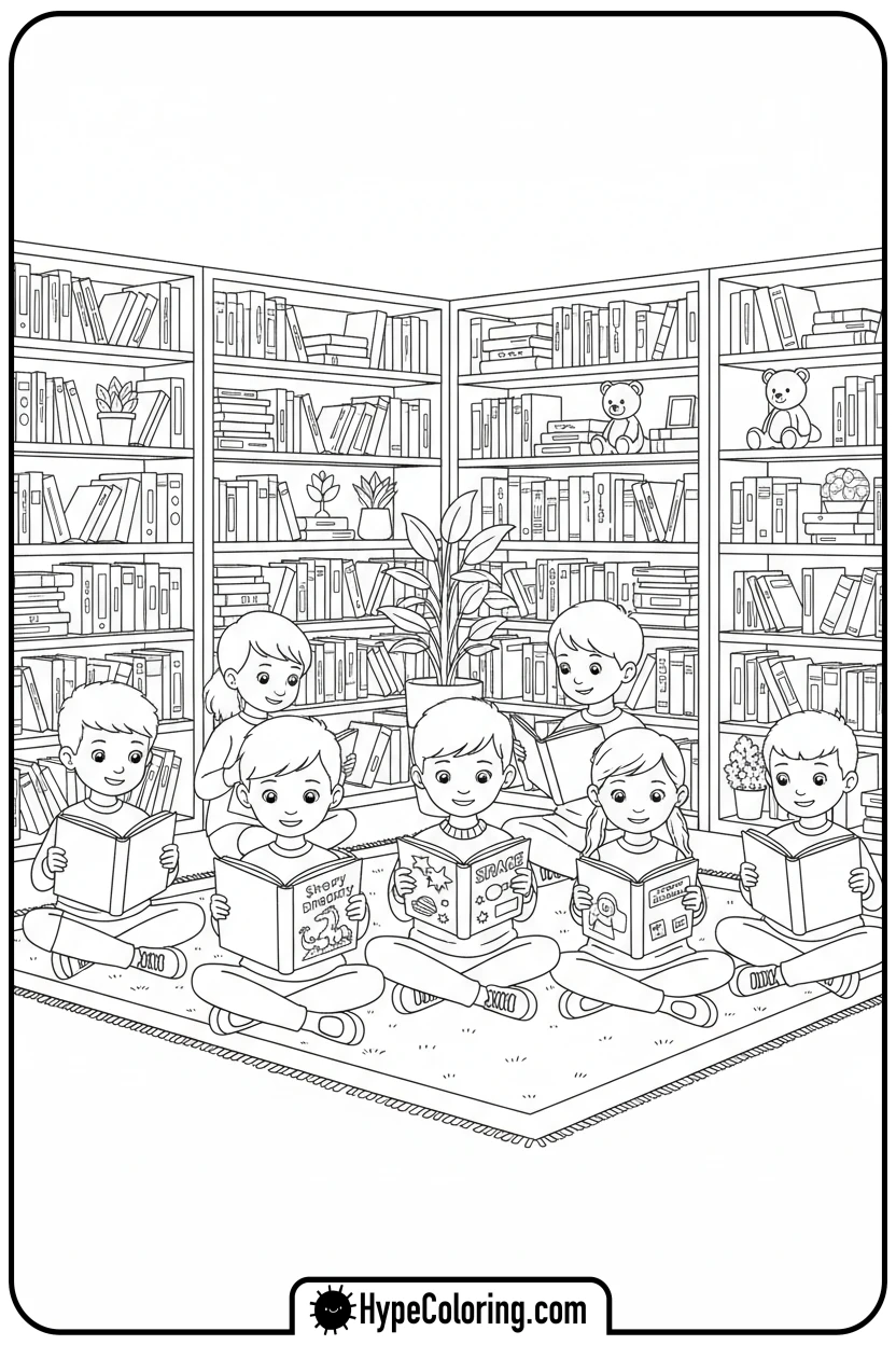 Click to download PDF children-reading-together - black history coloring pages