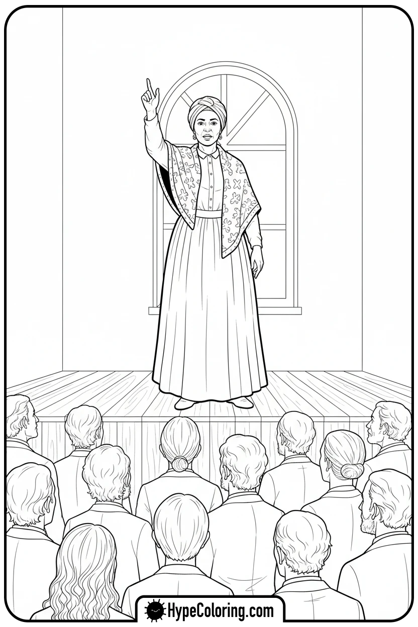 Click to download PDF sojourner-truth-speaking - black history coloring pages