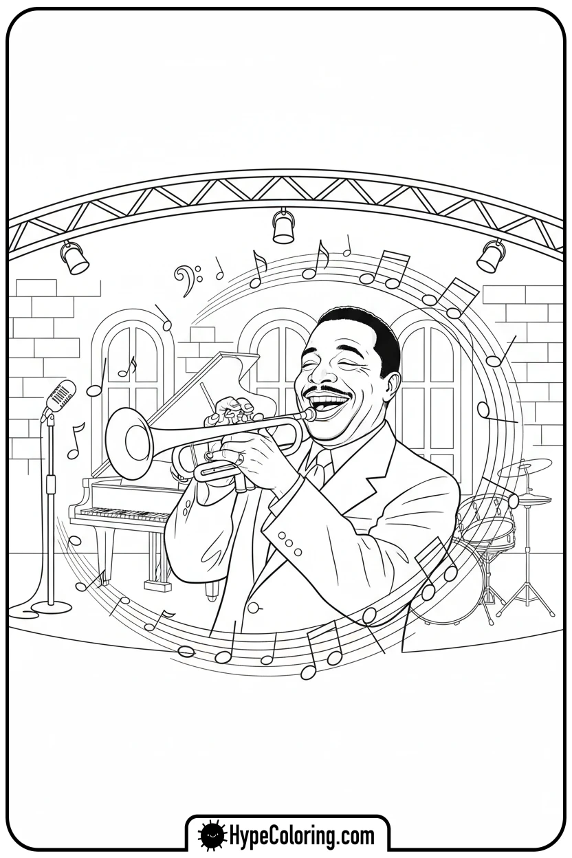 Click to download PDF louis-armstrong-playing-trumpet - black history coloring pages