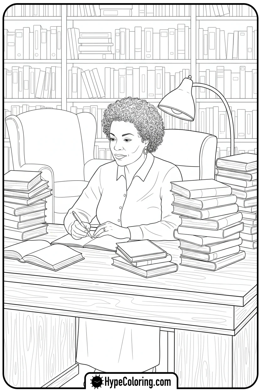 Click to download PDF maya-angelou-writing - black history coloring pages