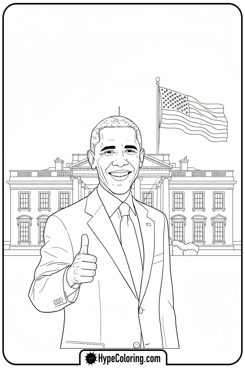 Click to download PDF obama-giving-thumbs-up - black history coloring pages