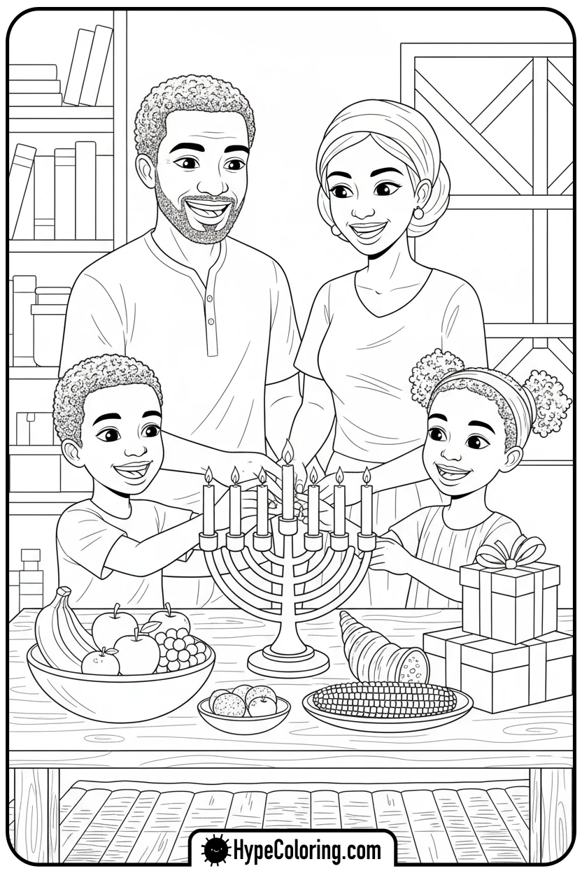 Click to download PDF family-celebrating-kwanzaa - black history coloring pages