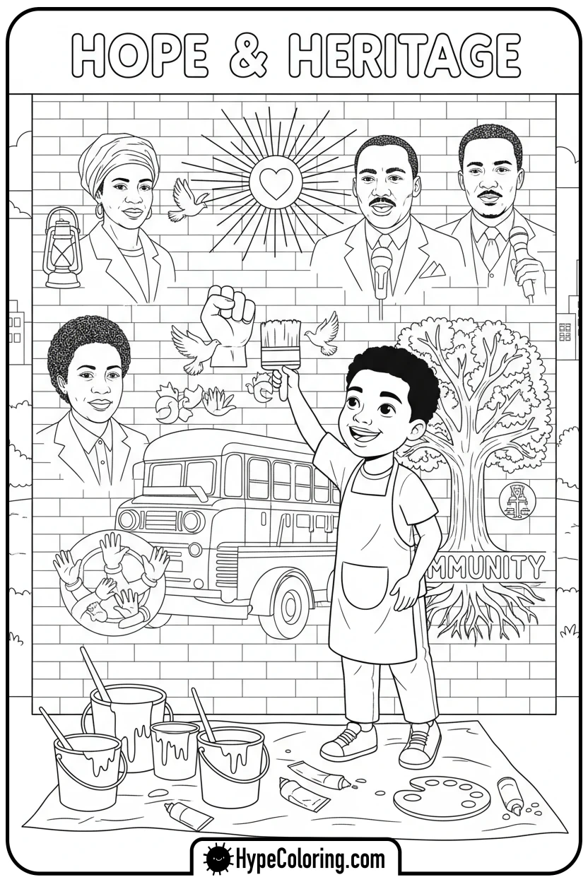 Click to download PDF child-painting-history-mural - black history coloring pages