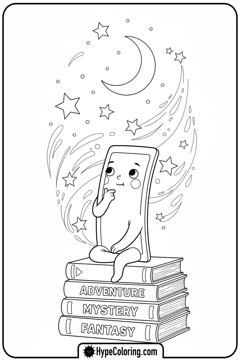 thoughtful-bookmark-stargazing-on-books - bookmark coloring pages