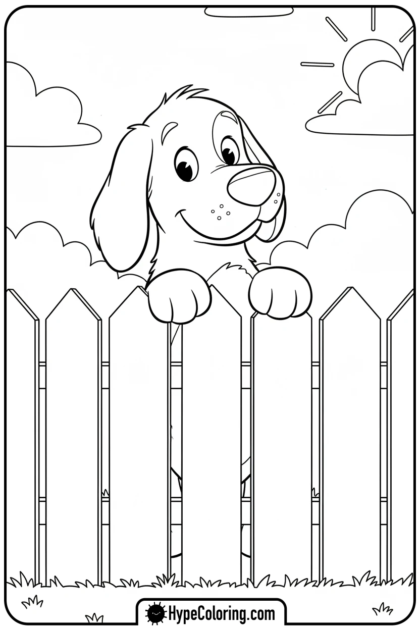 Click to download PDF clifford-peeking-over-fence - clifford the red dog coloring pages