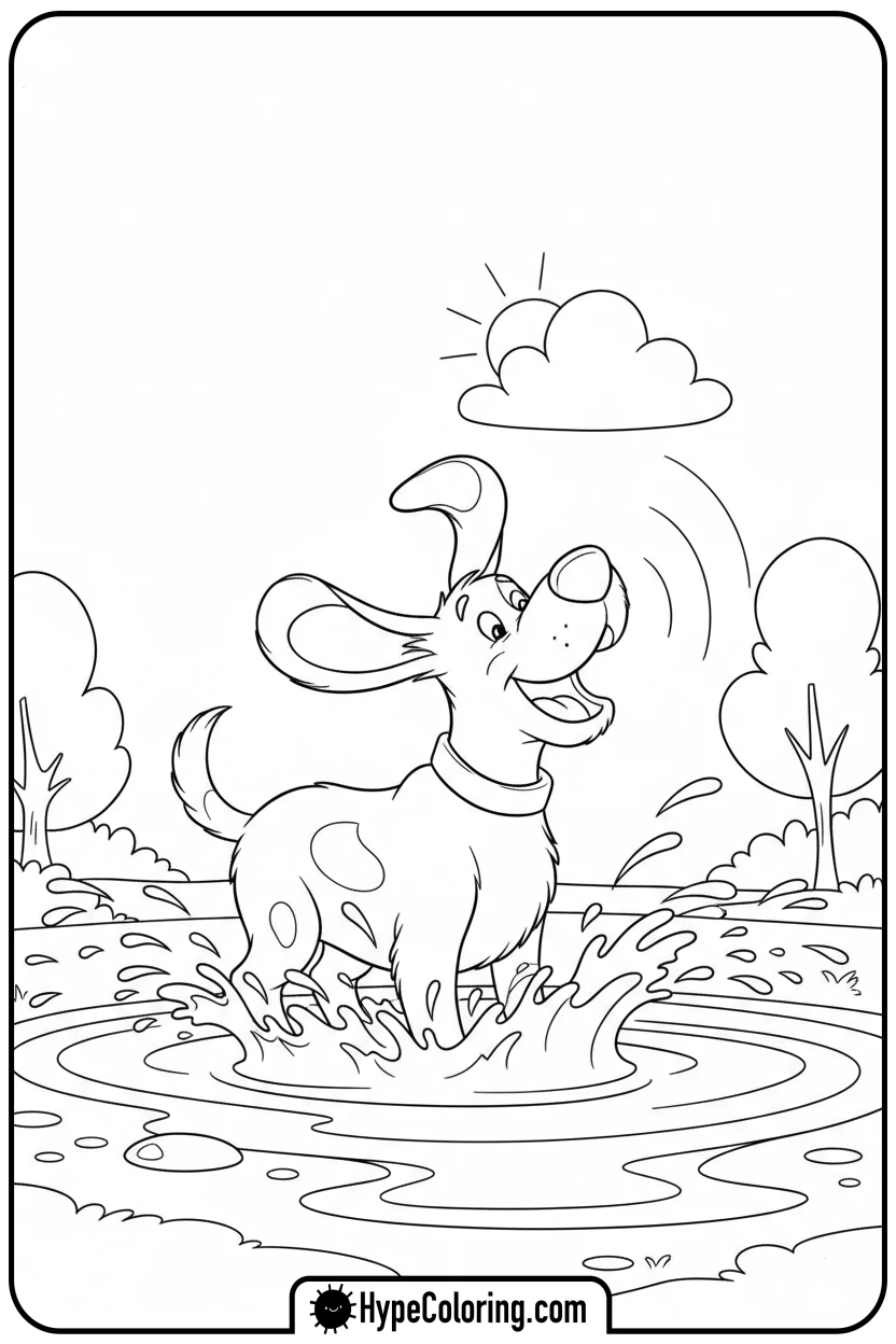 Click to download PDF clifford-splashing-in-puddle - clifford the red dog coloring pages