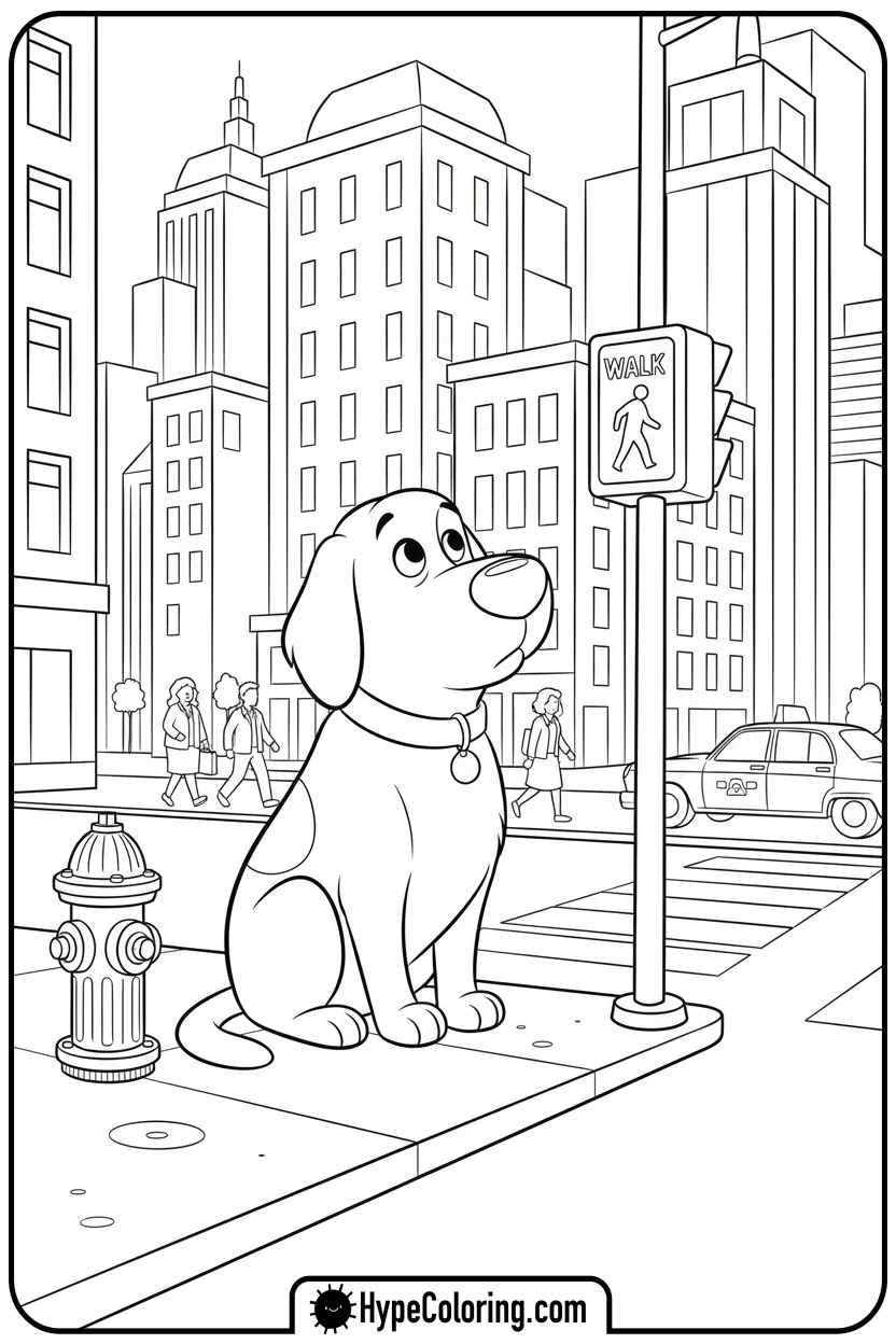 Click to download PDF clifford-waiting-at-crosswalk - clifford the red dog coloring pages