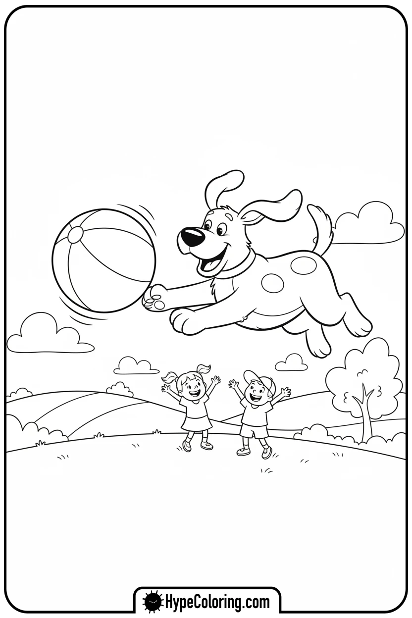 Click to download PDF clifford-playing-fetch-with-ball - clifford the red dog coloring pages