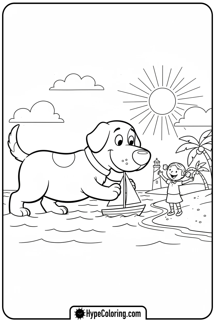 Click to download PDF clifford-nudging-a-sailboat - clifford the red dog coloring pages