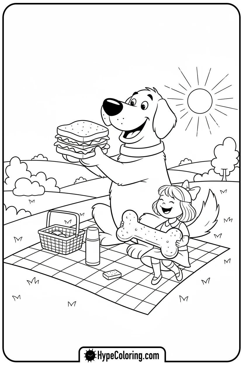 Click to download PDF clifford-and-emily-having-picnic - clifford the red dog coloring pages