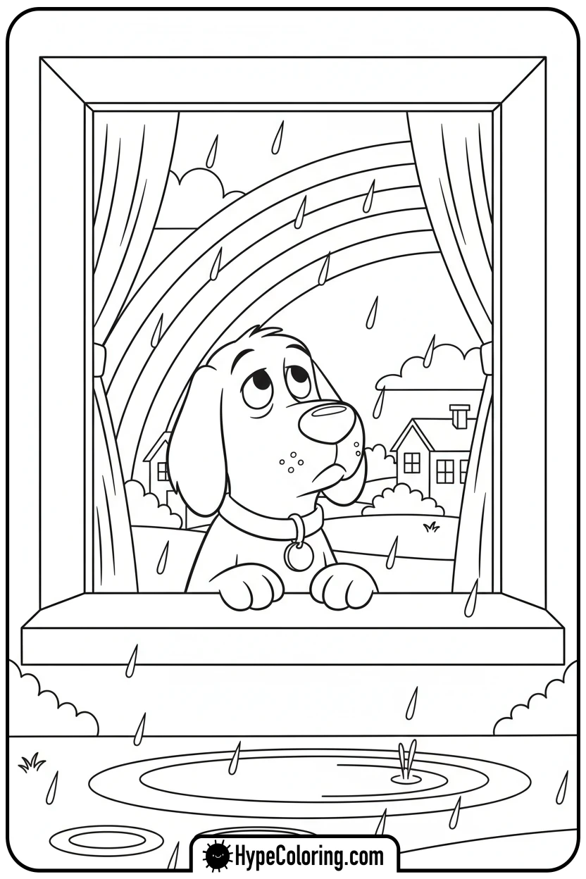 Click to download PDF clifford-looking-at-a-rainbow - clifford the red dog coloring pages