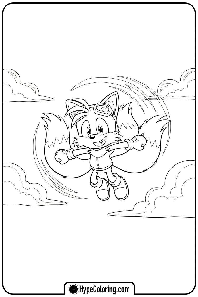 tails-flying-happily - tails color page