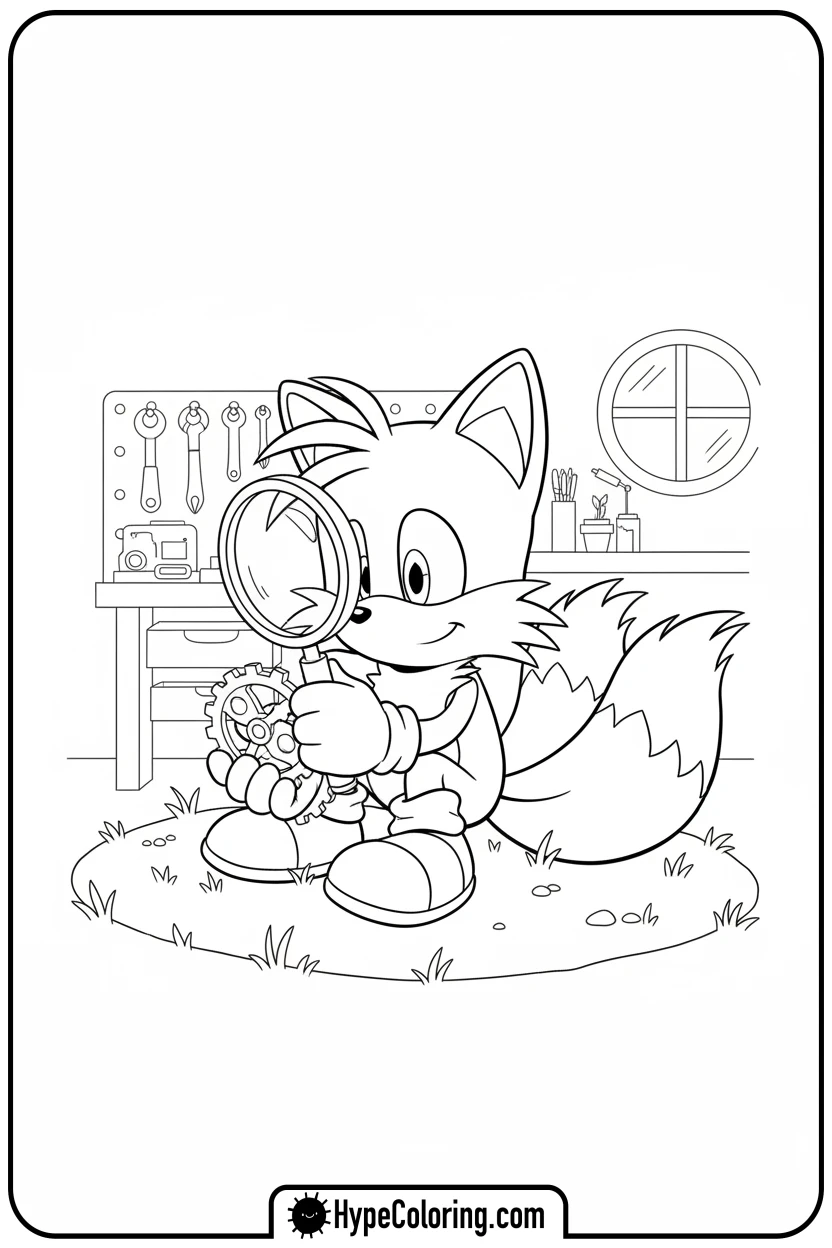 tails-examining-cogwheel - tails color page