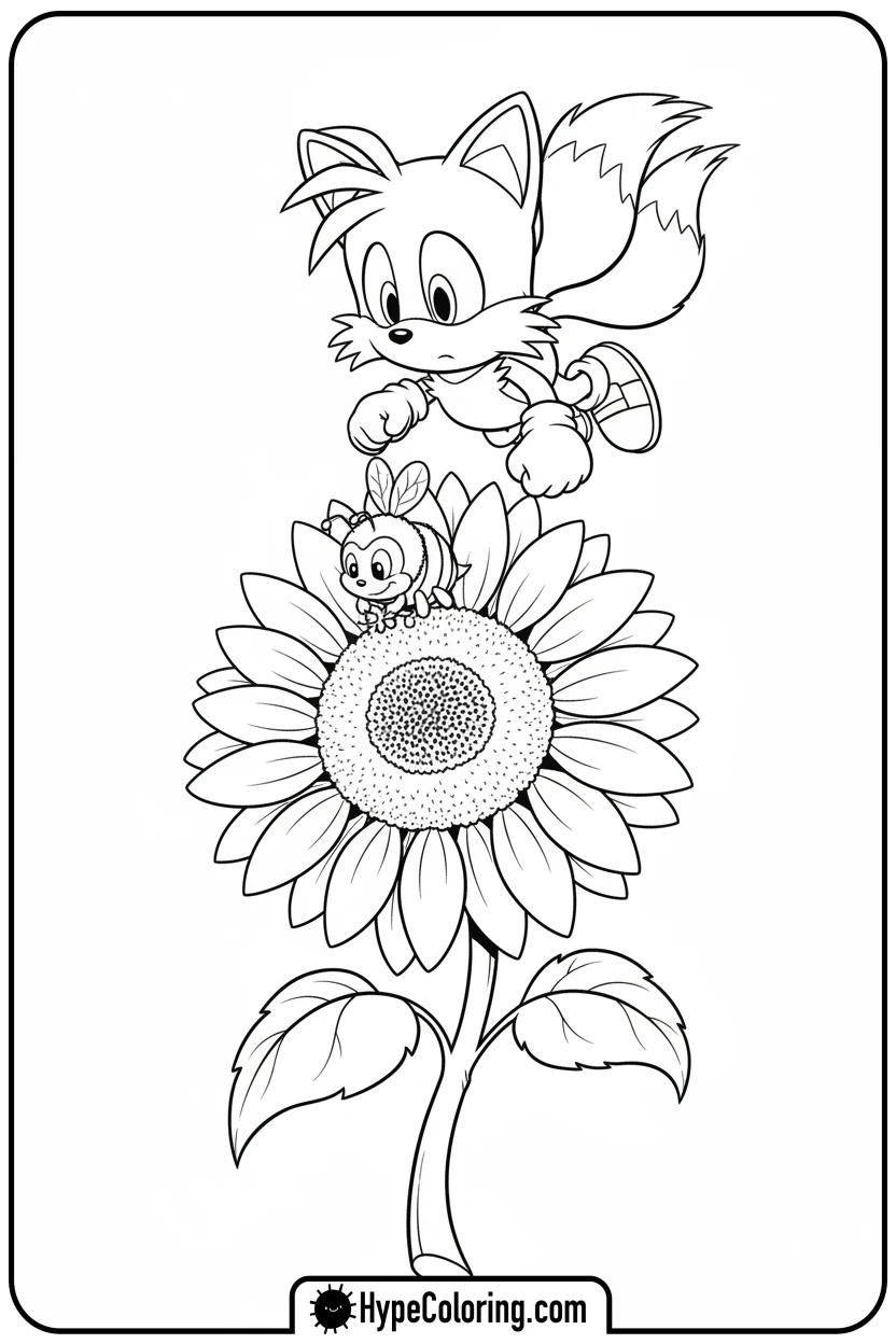 tails-observing-bee - tails color page