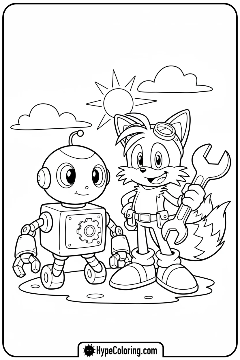 tails-with-his-robot - tails color page