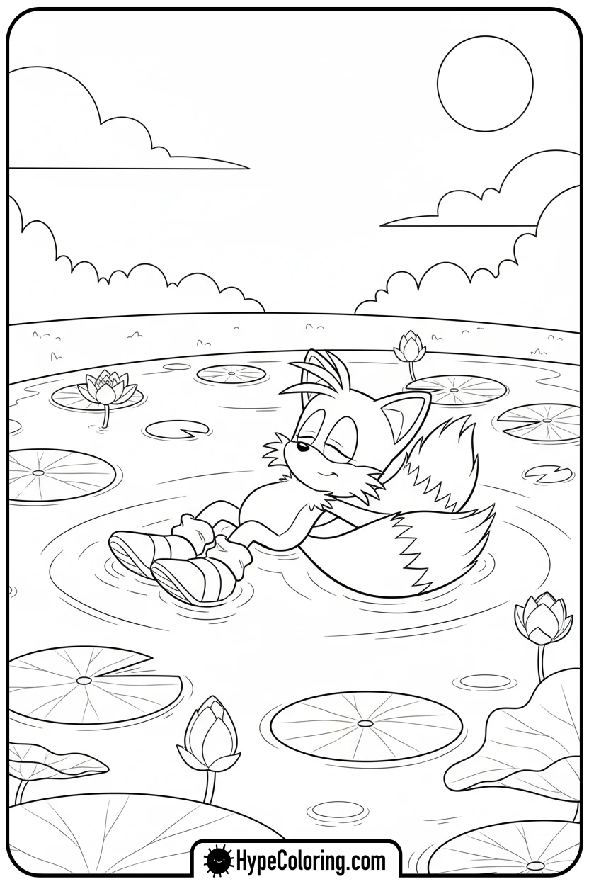 tails-floating-on-pond - tails color page