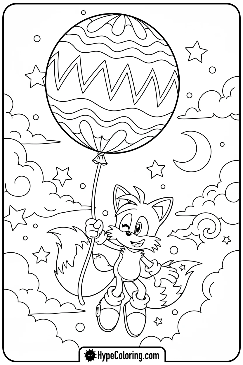 tails-lifted-by-balloon - tails color page