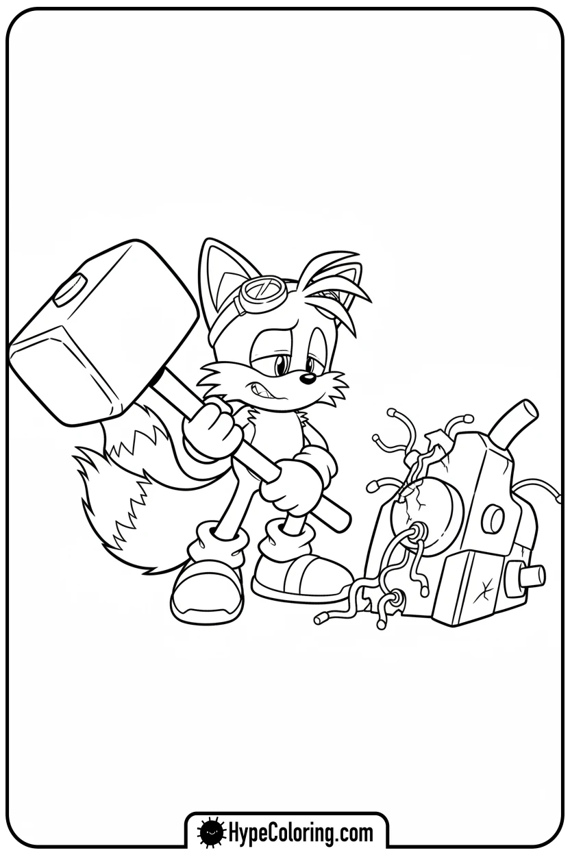 tails-with-big-hammer - tails color page
