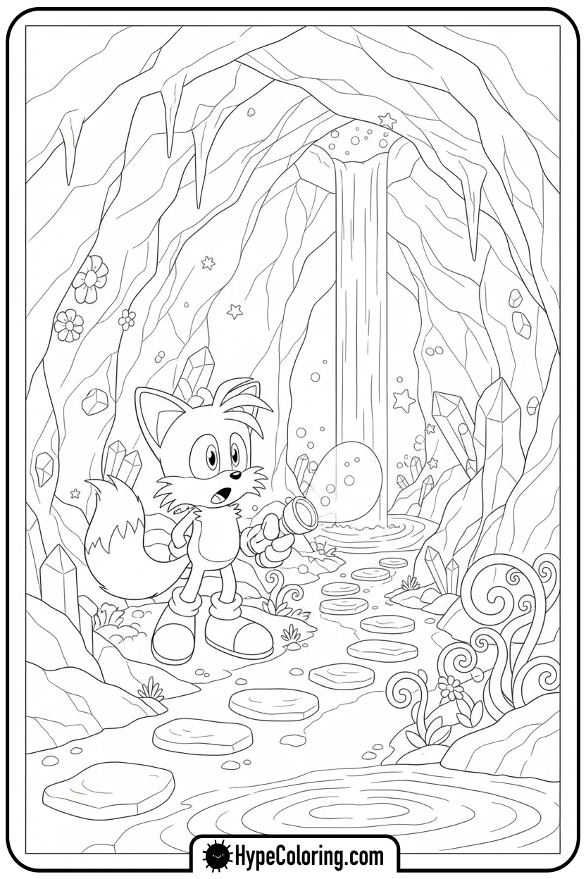 tails-exploring-crystal-cave - tails color page