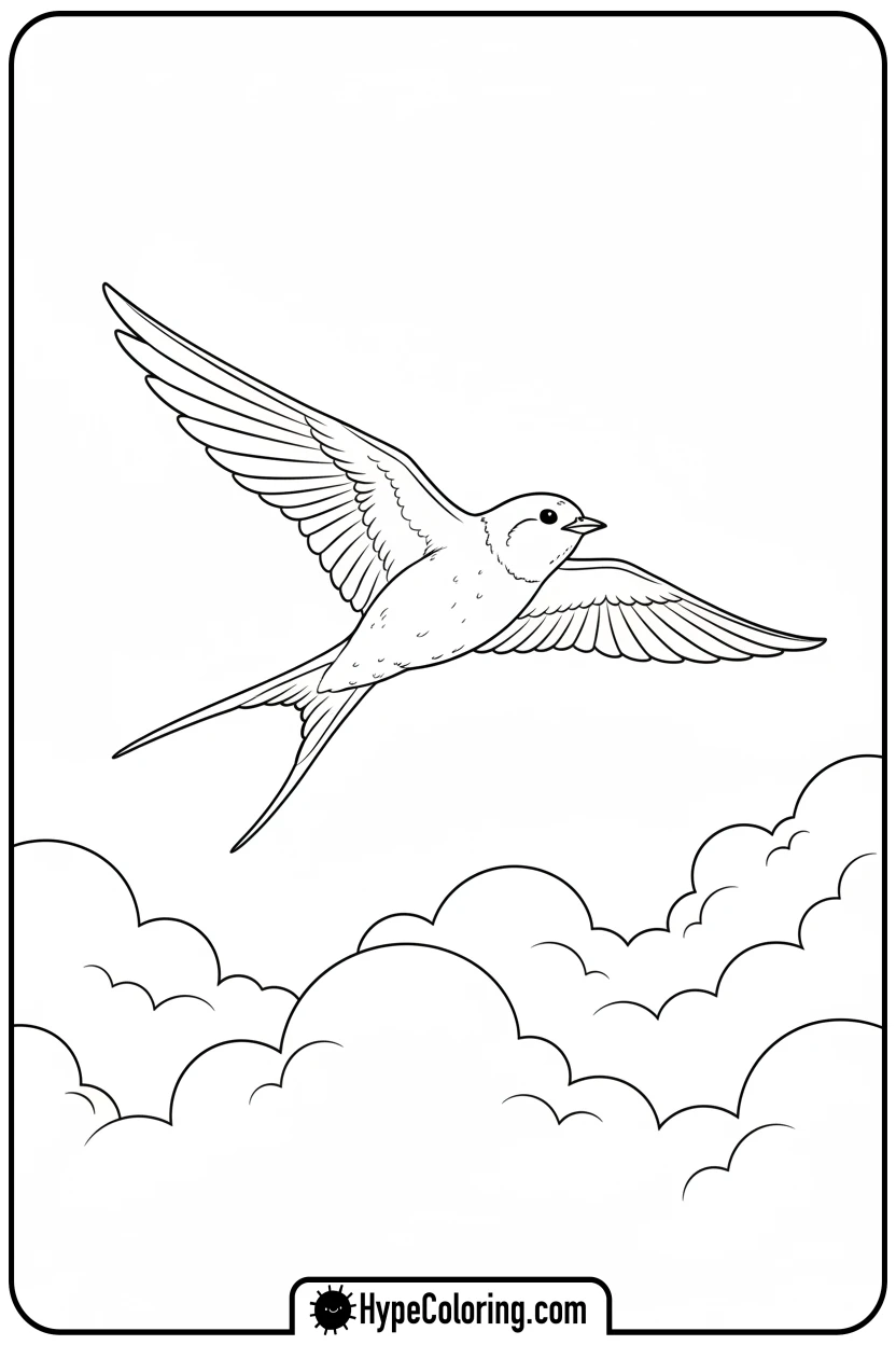 swallow-gliding-in-sky - birds coloring page
