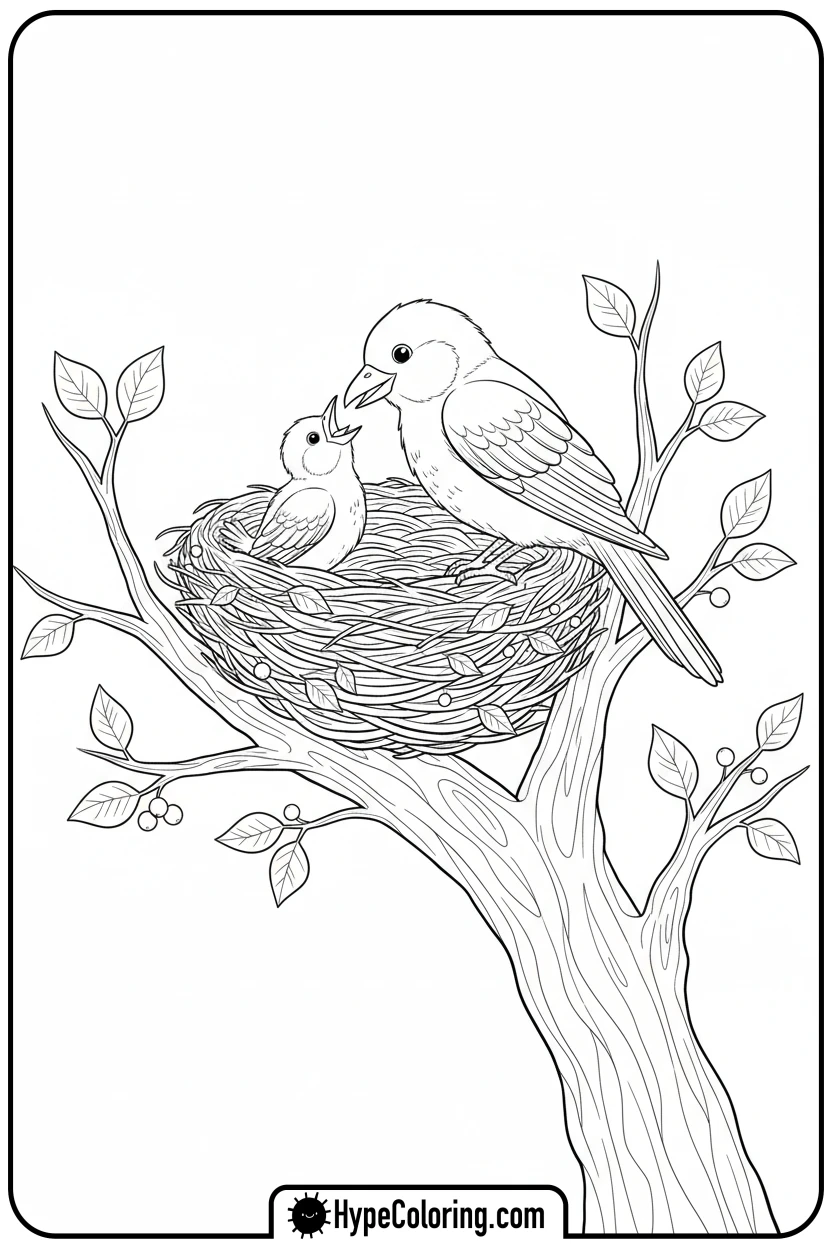 parent-bird-feeding-chick - birds coloring page