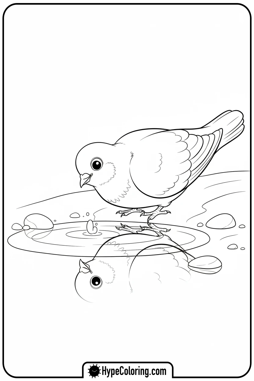 pigeon-looking-at-reflection - birds coloring page