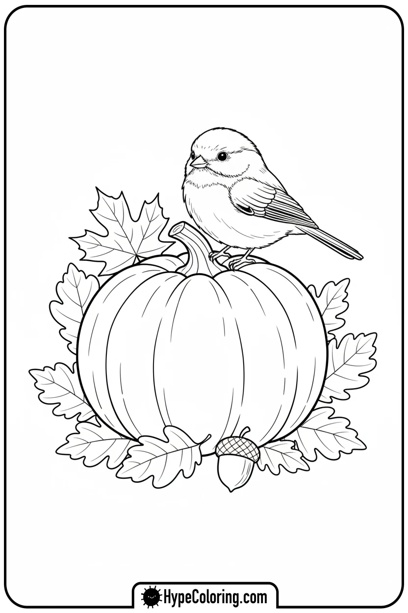chickadee-on-pumpkin - birds coloring page