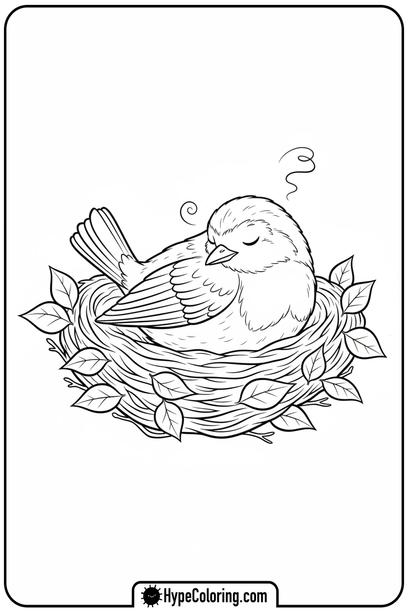 robin-sleeping - birds coloring page