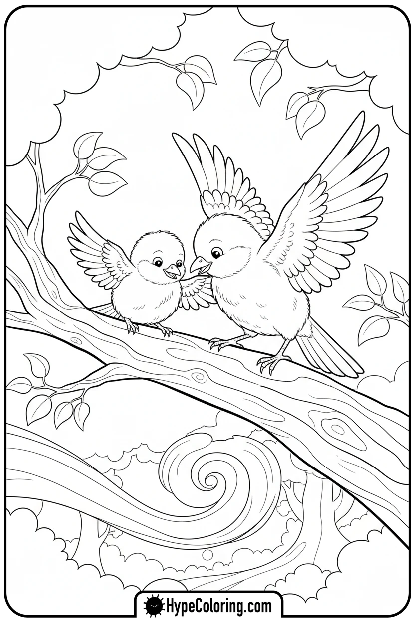 parent-bird-teaching-flight - birds coloring page