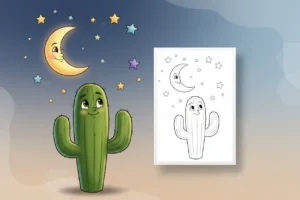 a-solitary-saguaro-cactus-with - cactus coloring page