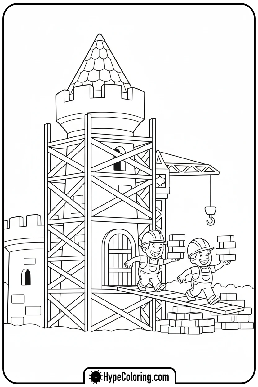 playful-castle-construction-scene - castle color pages