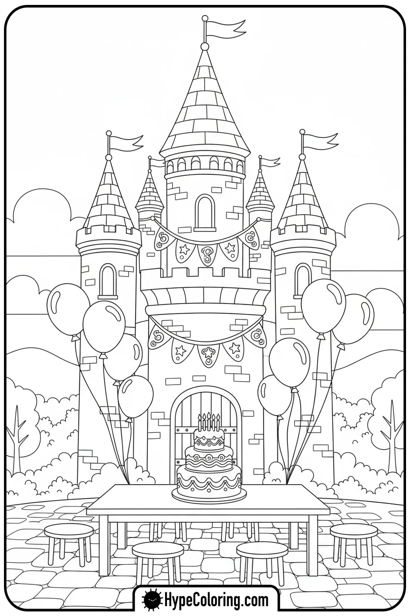 castle-courtyard-party - castle color pages