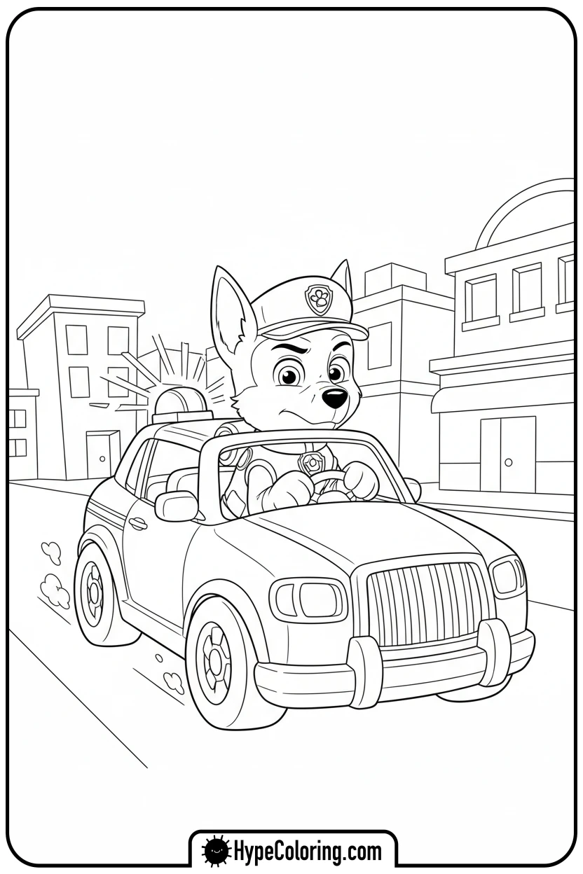 Click to download PDF chase-driving-police-car - chase coloring page