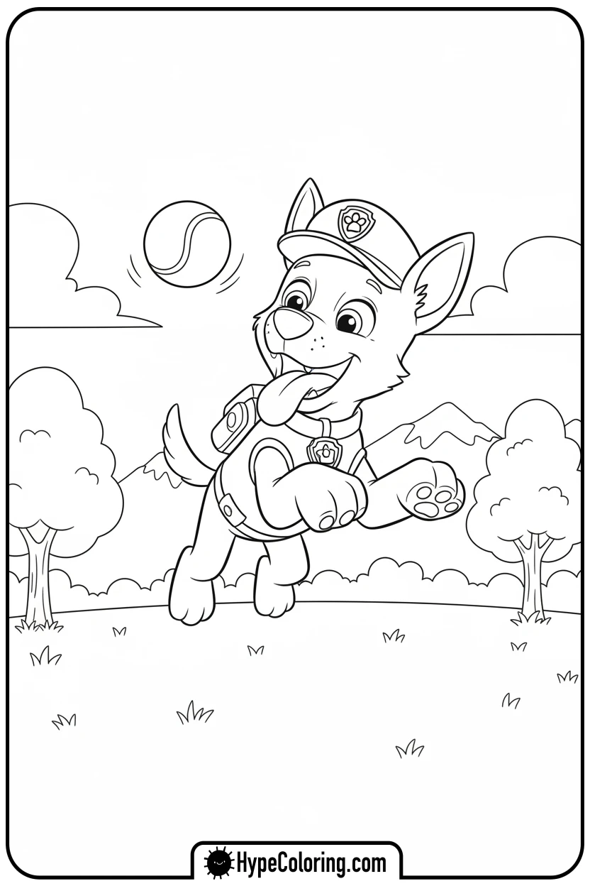Click to download PDF chase-catching-ball - chase coloring page