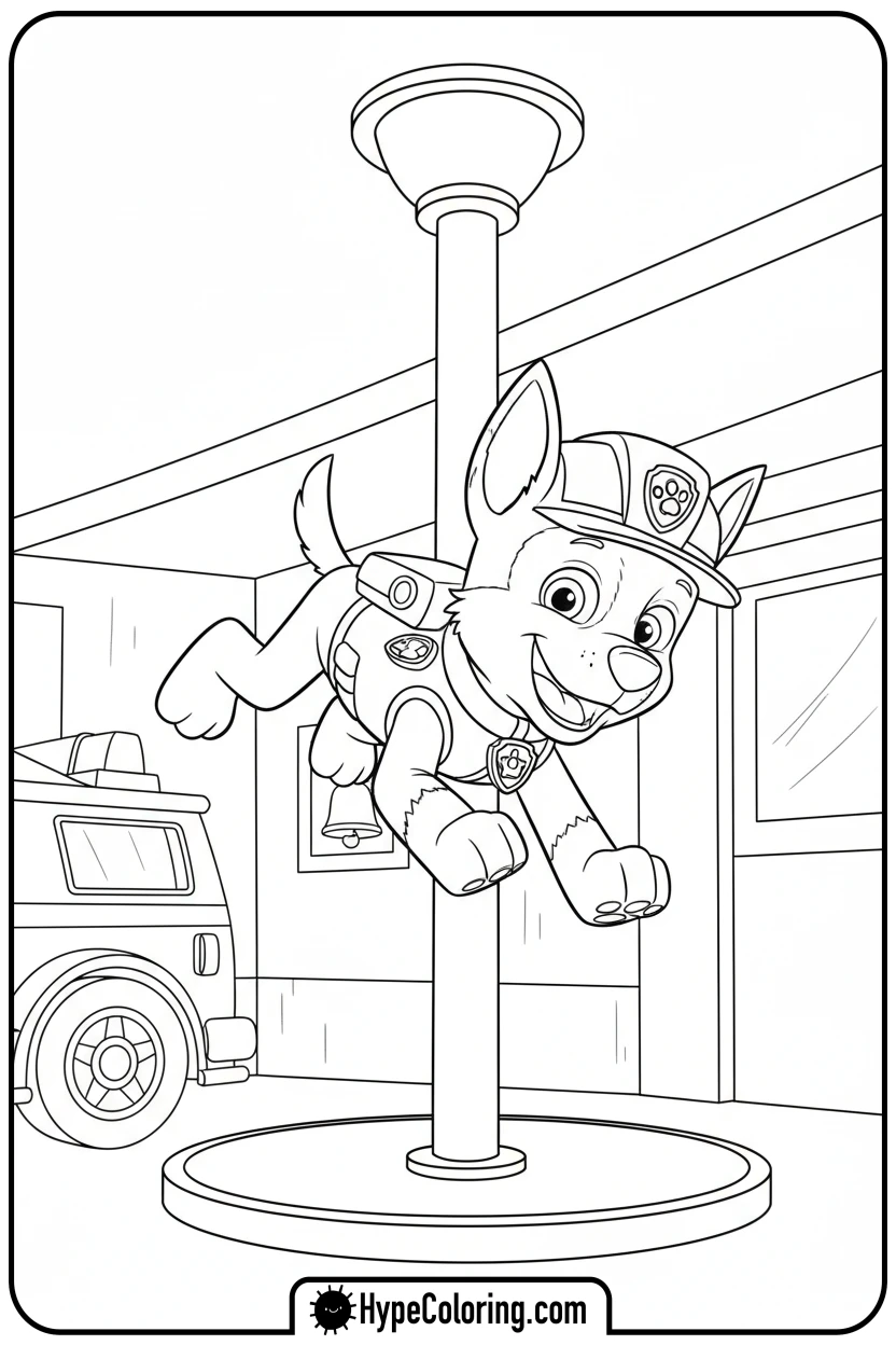 Click to download PDF chase-sliding-down-pole - chase coloring page