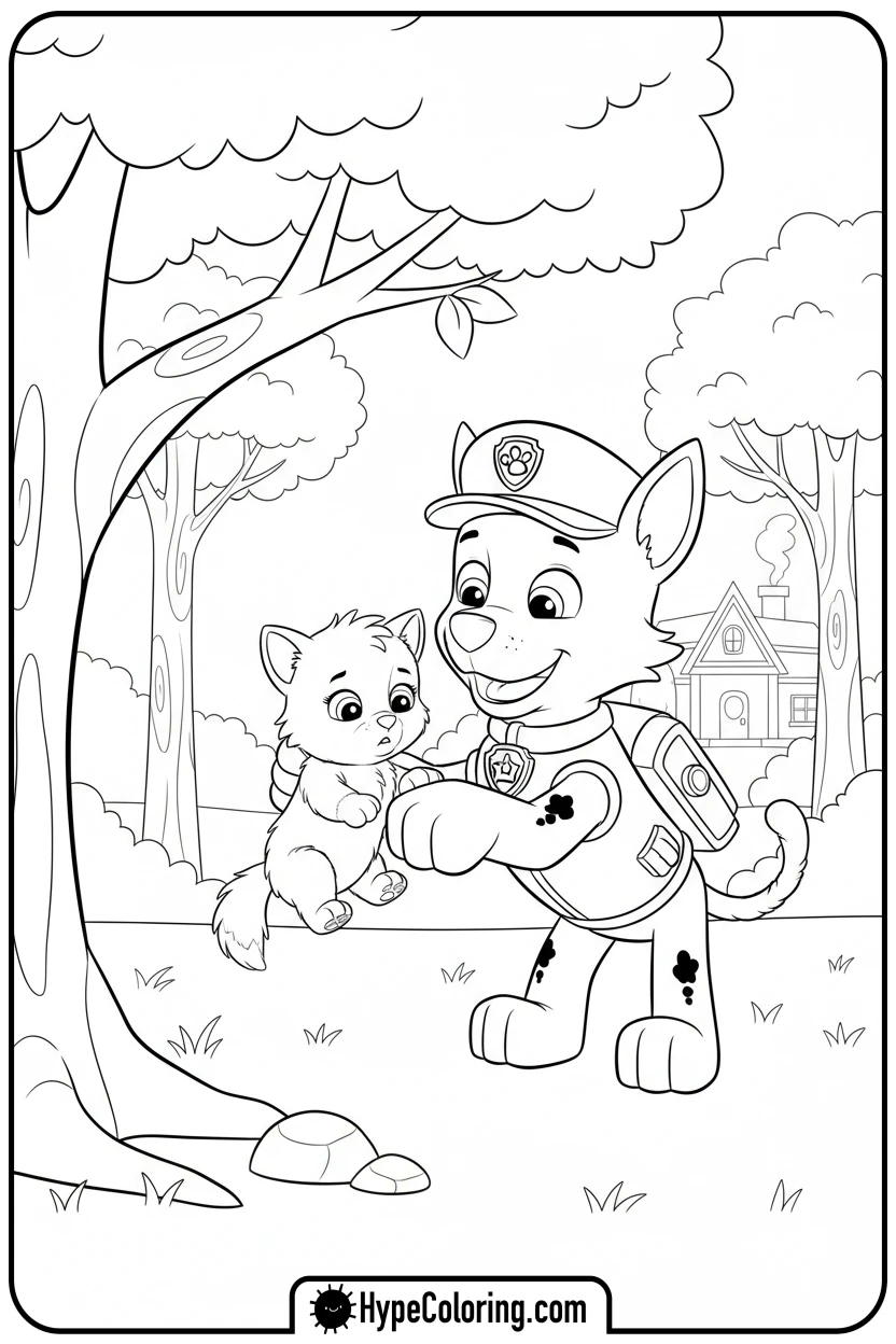 Click to download PDF chase-rescuing-kitten - chase coloring page