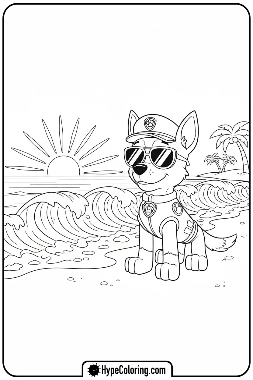 Click to download PDF chase-at-the-beach - chase coloring page