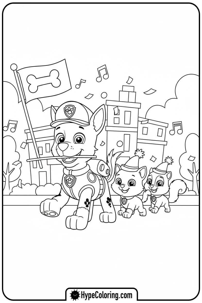 Click to download PDF chase-leading-parade - chase coloring page