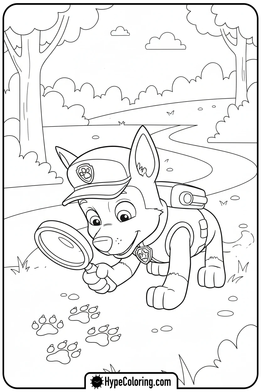 Click to download PDF chase-investigating-prints - chase coloring page