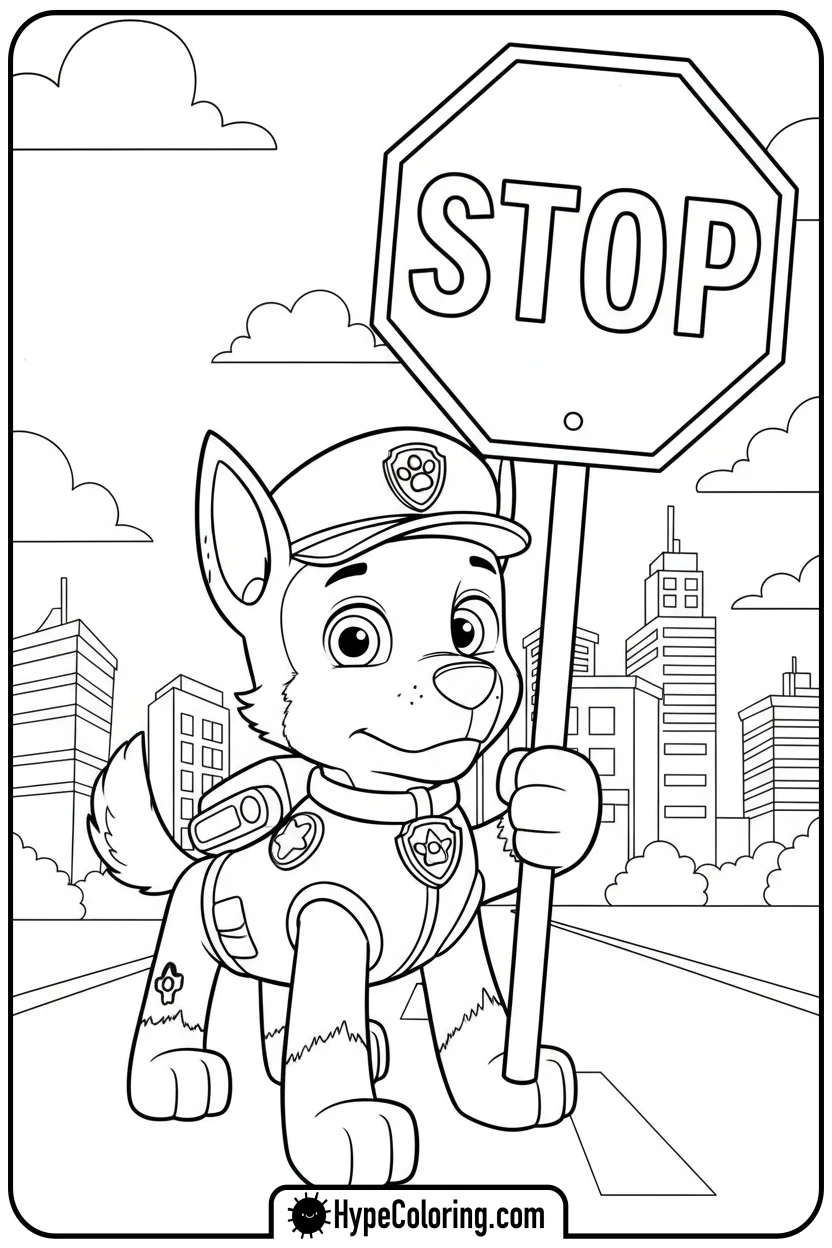 Click to download PDF chase-holding-stop-sign - chase coloring page