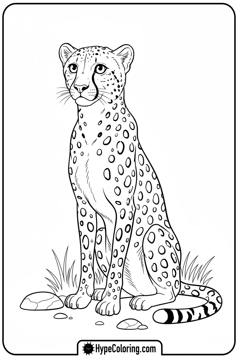alert-cheetah-sitting-up - cheetah coloring pages
