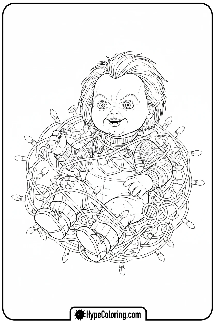 chucky-tangled-in-lights - chucky color page