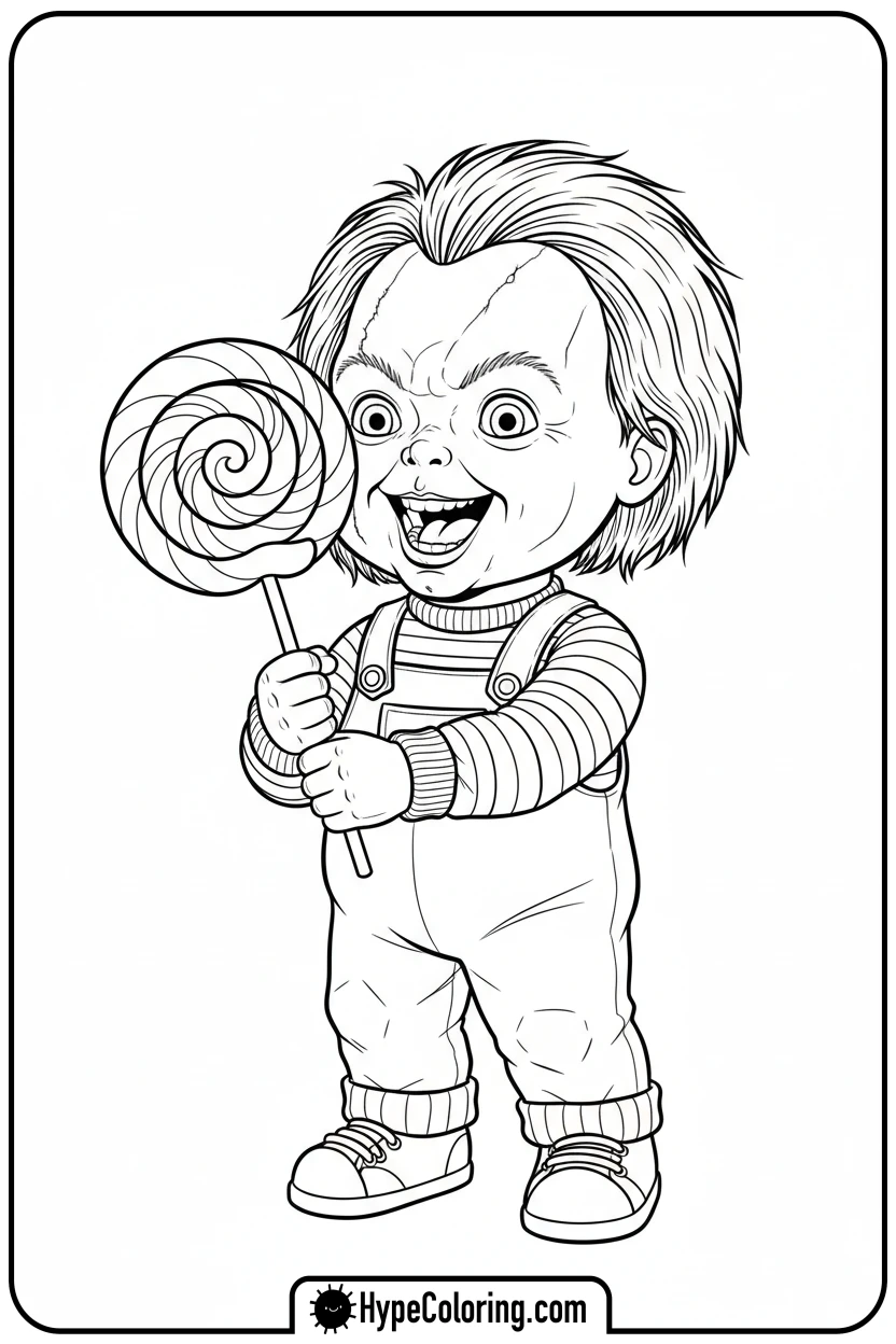 chucky-with-giant-lollipop - chucky color page