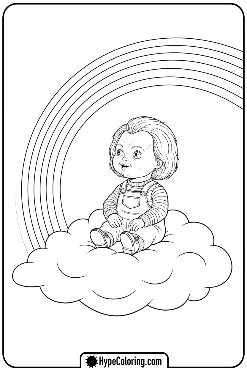 chucky-on-cloud-with-rainbow - chucky color page