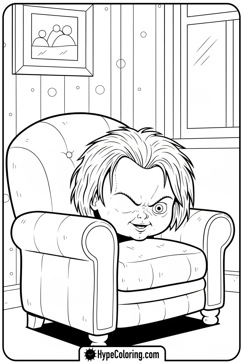 chucky-hiding-behind-armchair - chucky color page