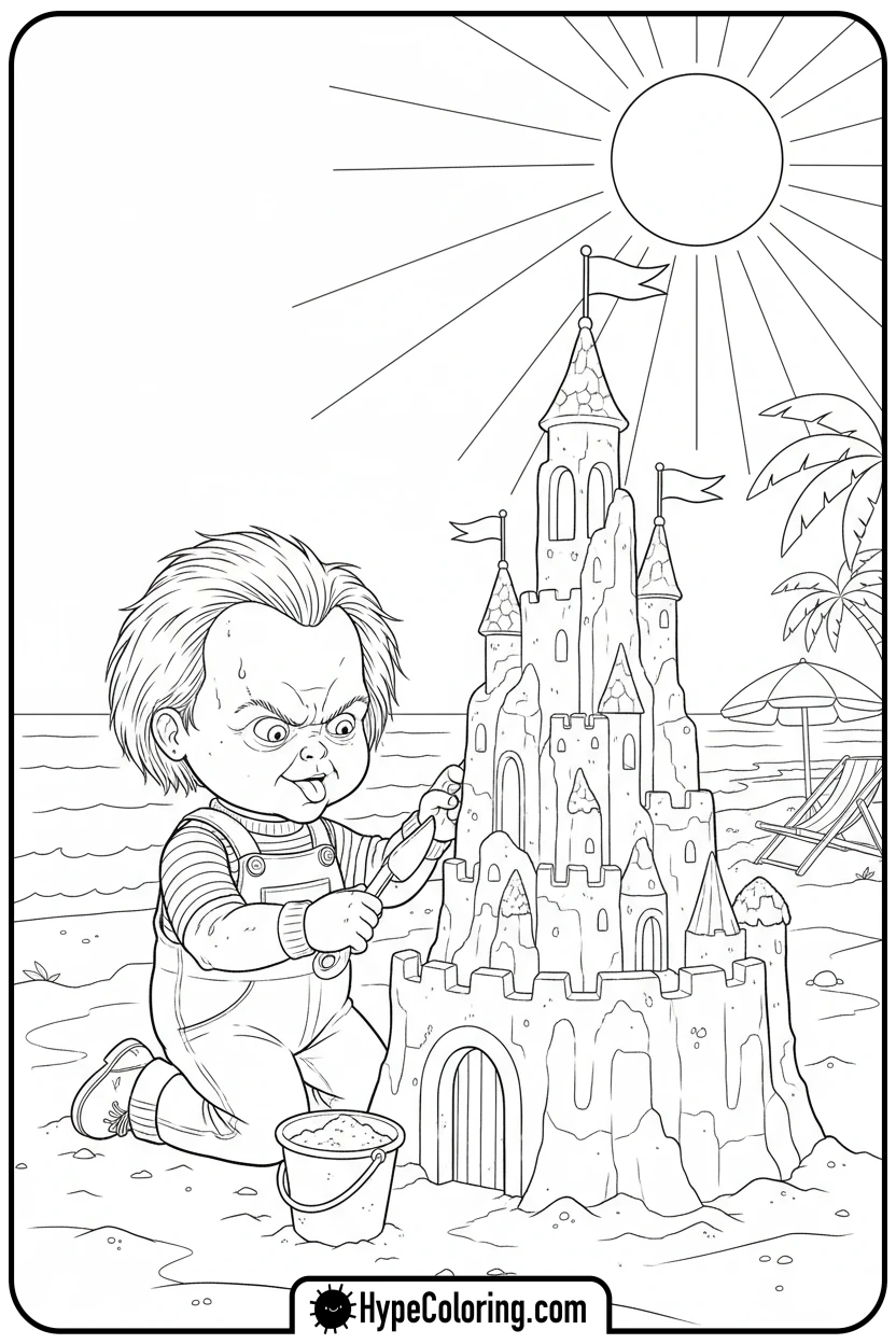 chucky-building-sandcastle - chucky color page