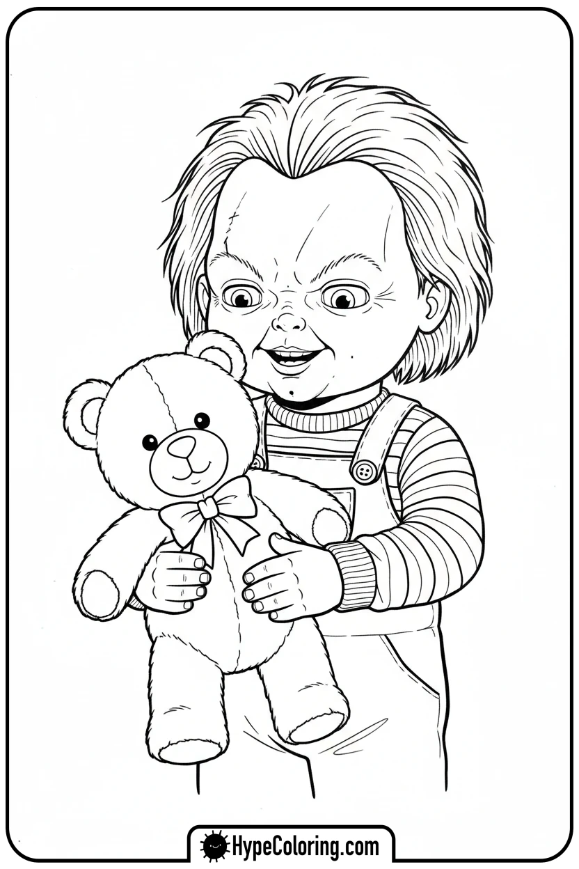 chucky-hugging-teddy-bear - chucky color page